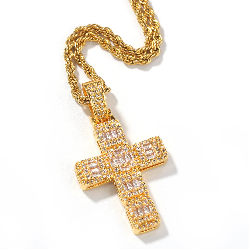 BIG BAGUETTE CROSS PENDANT - ICED OUT