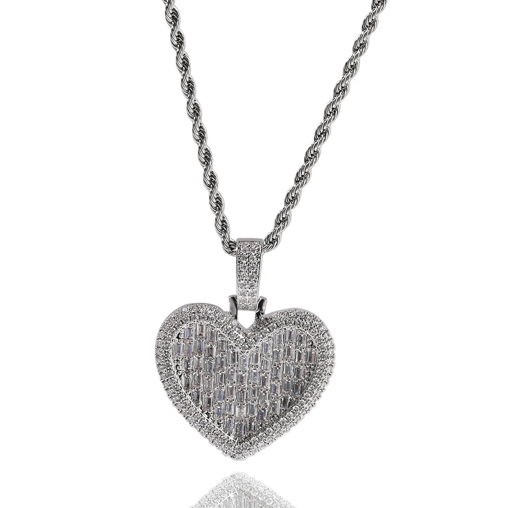 BAGUETTE HEART PENDANT - ICED OUT