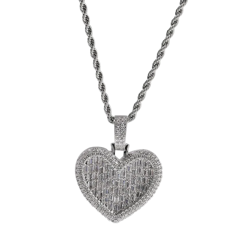BAGUETTE HEART PENDANT - ICED OUT