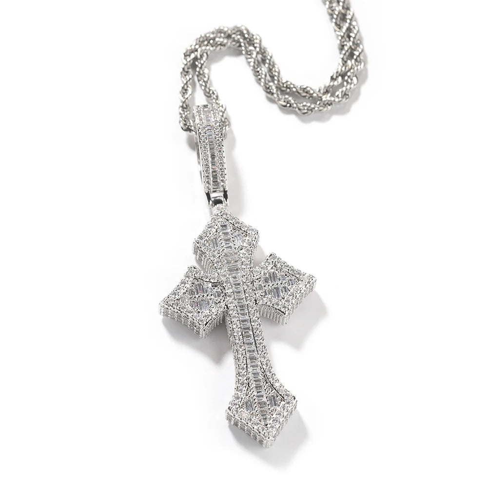BAGUETTE CROSS PENDANT - ICED OUT