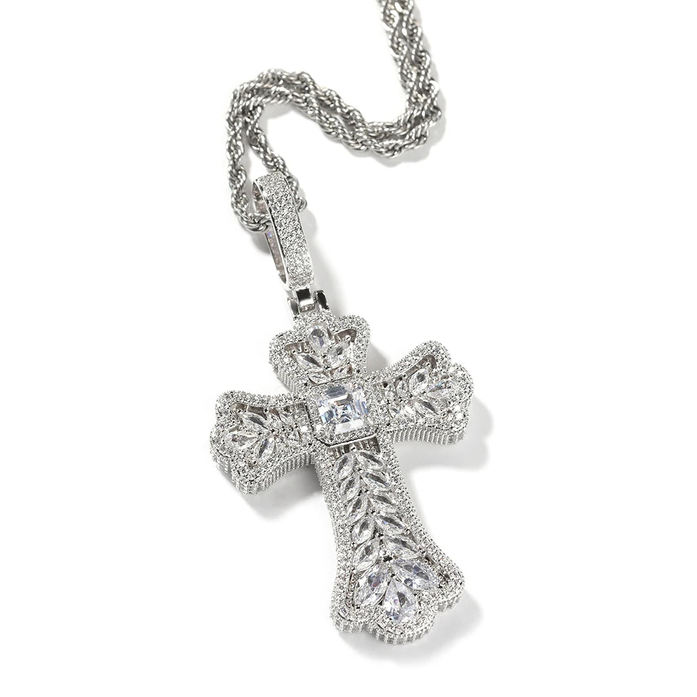 LUXURY CROSS BAGUETTE PENDANT - ICED OUT