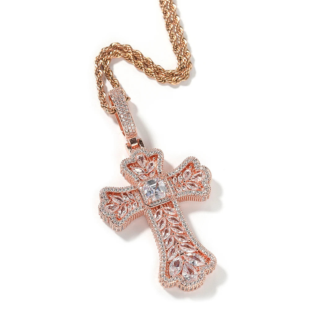 LUXURY CROSS BAGUETTE PENDANT - ICED OUT