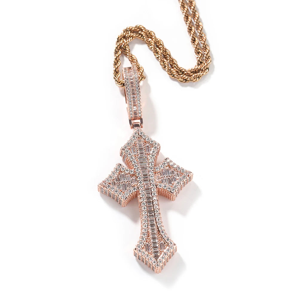 BAGUETTE CROSS PENDANT - ICED OUT