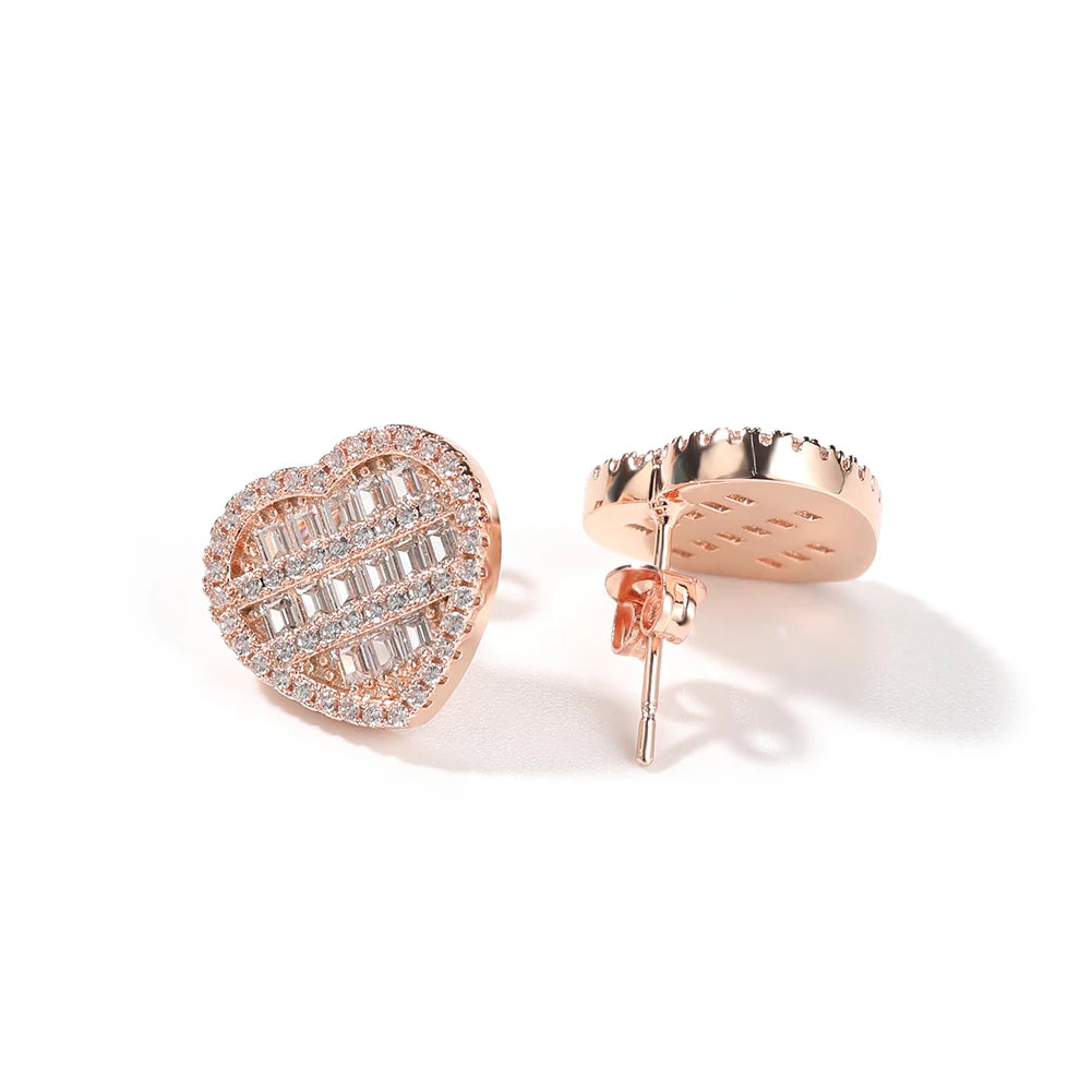 BAGUETTE HEART EARRINGS - ICED OUT