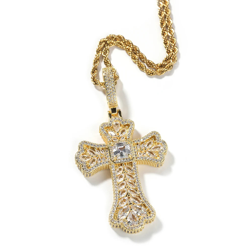 LUXURY CROSS BAGUETTE PENDANT - ICED OUT