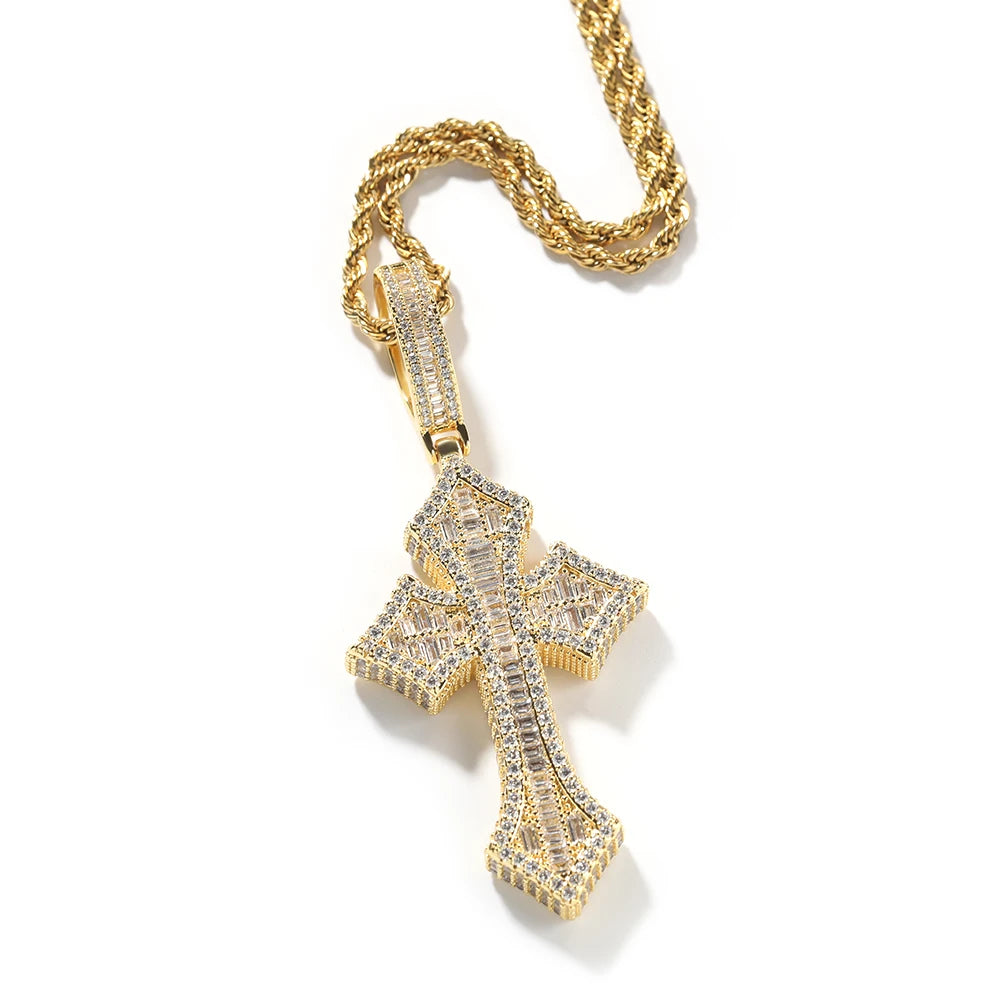 BAGUETTE CROSS PENDANT - ICED OUT